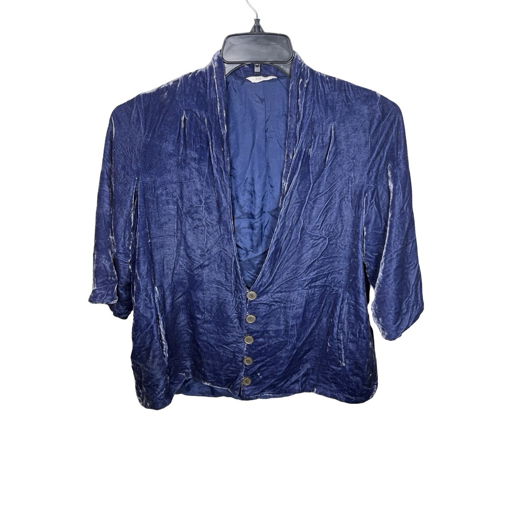 Poetry Women's 6 Blue Velvet Silk Button Blazer Top Whimsigoth Dark Romantic